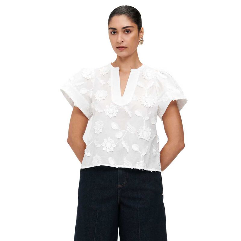 Veronika Maine Sunflower Embroidered Cotton Top image number 0